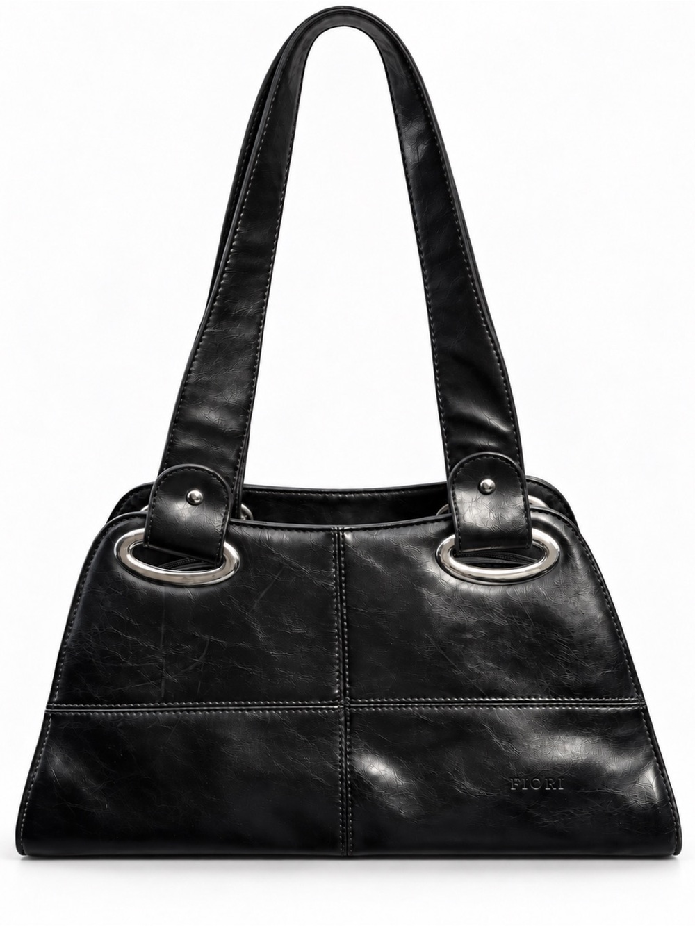 FIORI Black Shoulder Bag with Silver Hardware | Multi-Compartment Y2K Purse
